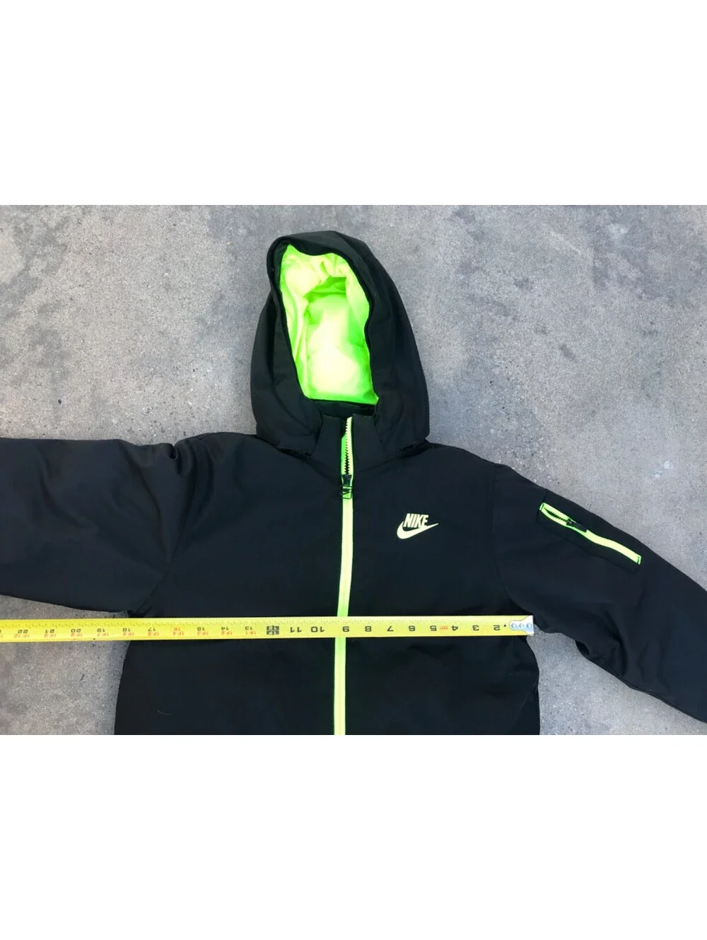 Vintage Nike 550 Goose Down Jacket Youth L Black Zip Hoodie Puffer Neon Yellow